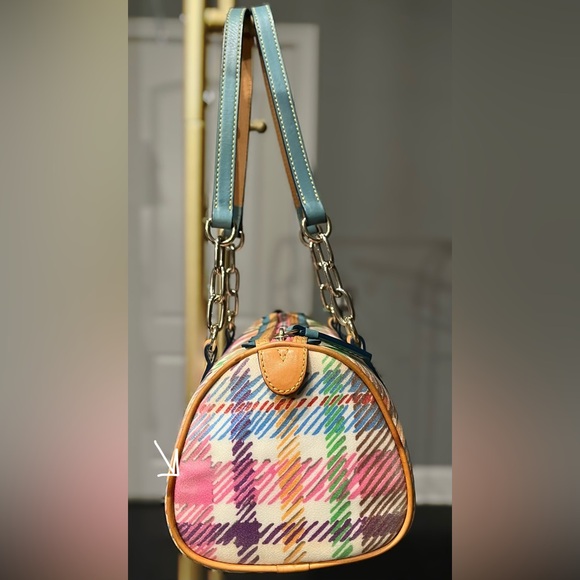 DOONEY & BOURKE VINTAGE Y2K MULTICOLOR PLAID PRINT BARREL BAG RARE - Picture 5 of 14